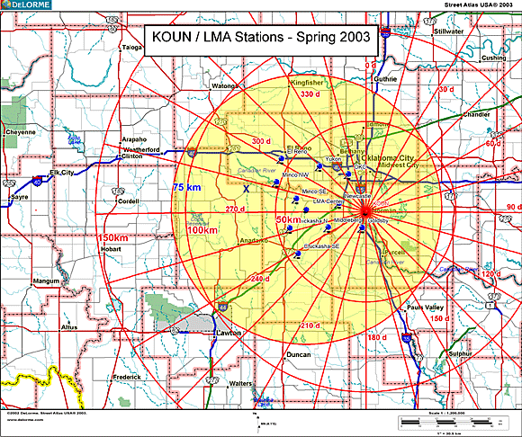 Oklahoma map showing KOUN radar and LMA Stations