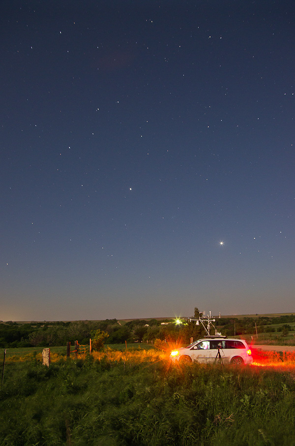 Mobile Mesonet vehicle in the field at night