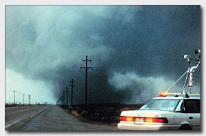 VORTEX chase vehicle near the Dimmitt tornado