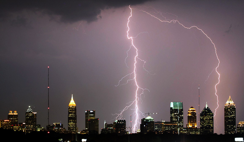 Lightning strike in city