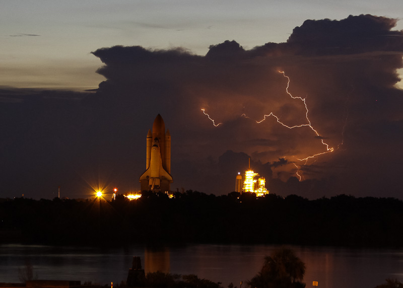 Lightning striking near launch pad
